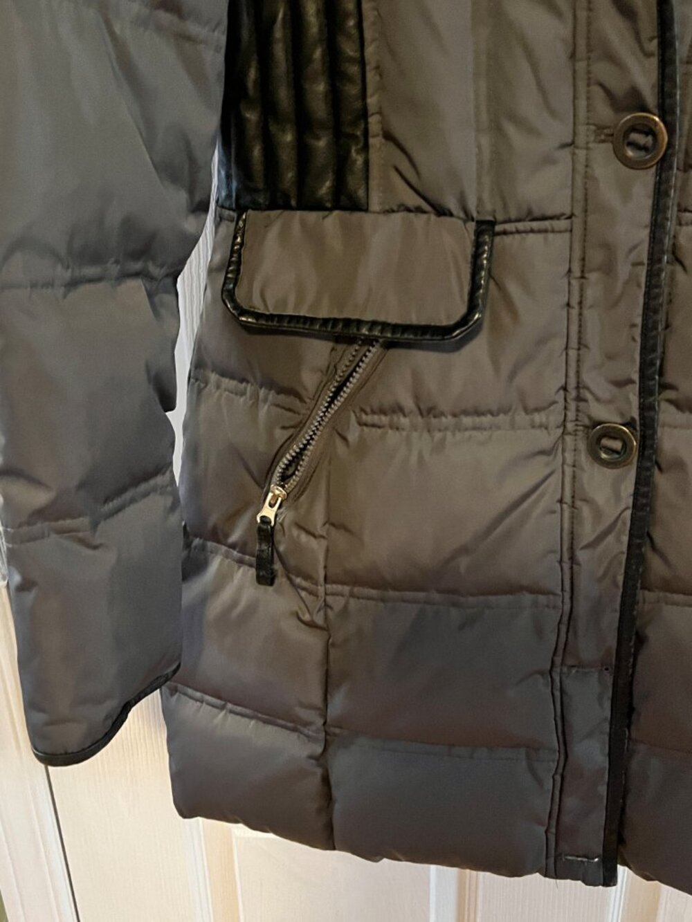 Oxygen Collections Montreal Down Puffer Jacket Gray Leather Accent Medium - Picture 3 of 11
